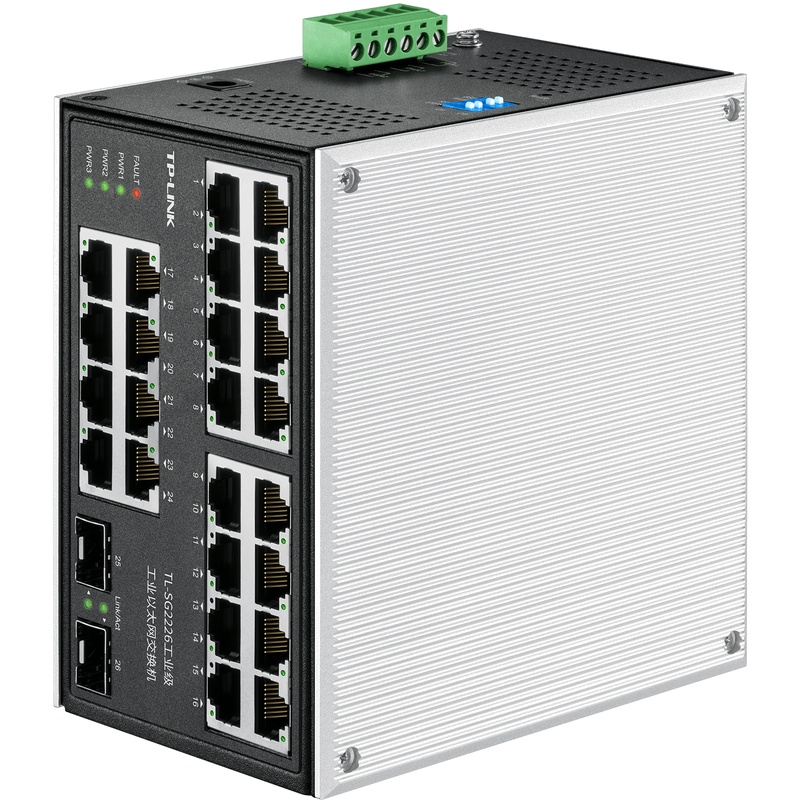 TP-LINK TL-SG2226 สวิตช์อีเทอร์เน็ตแบบติดตั้งบนราง DIN สวิตช์แบบมีการจัดการสำหรับอุตสาหกรรม สำหรับตู้ควบคุมโรงงานพร้อมพลังงานสำรอง